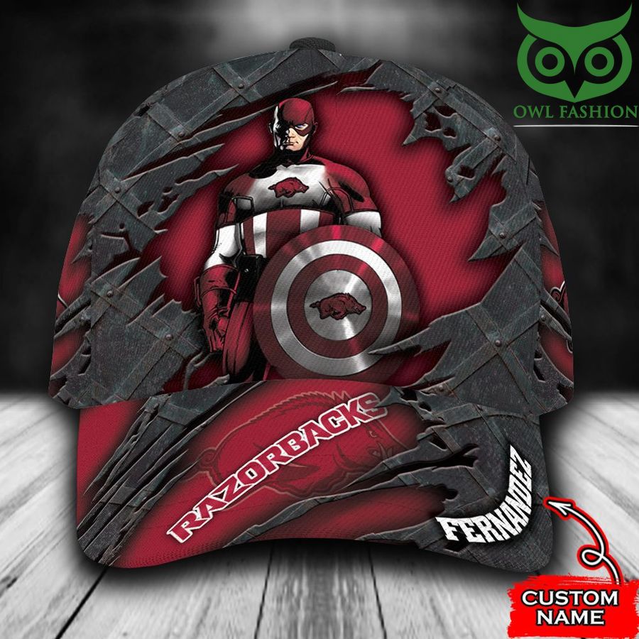 Arkansas Razorbacks Classic Cap Captain America NCAA Custom name basketball fans