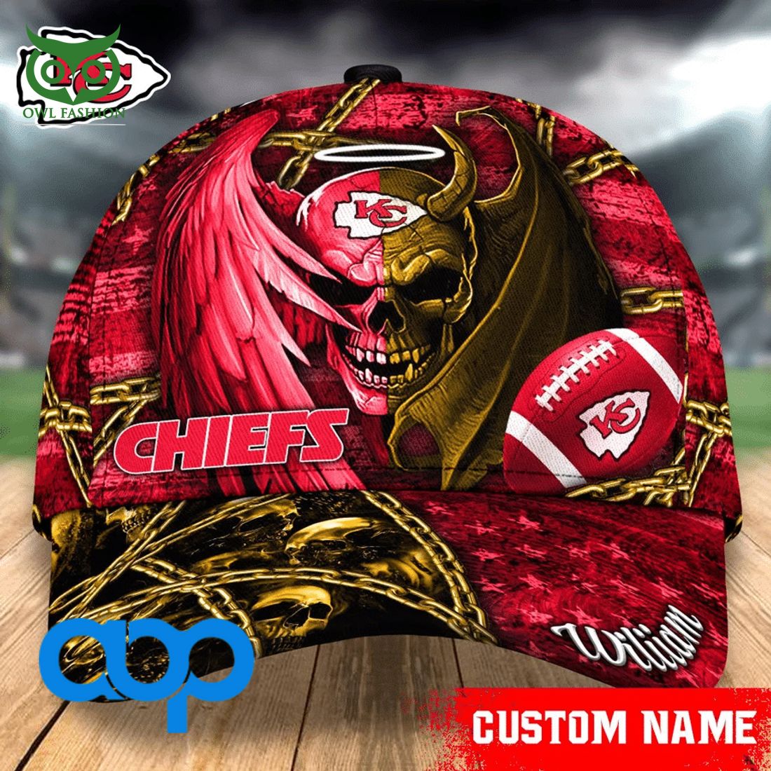 Personalized Kansas City Chiefs NFL Skull Demon and Angel Classic Cap