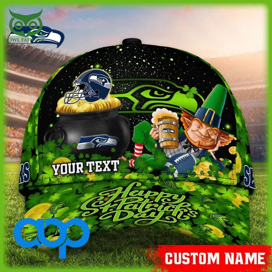 Seattle Seahawks NFL St Patrick Day Personalized Classic Cap