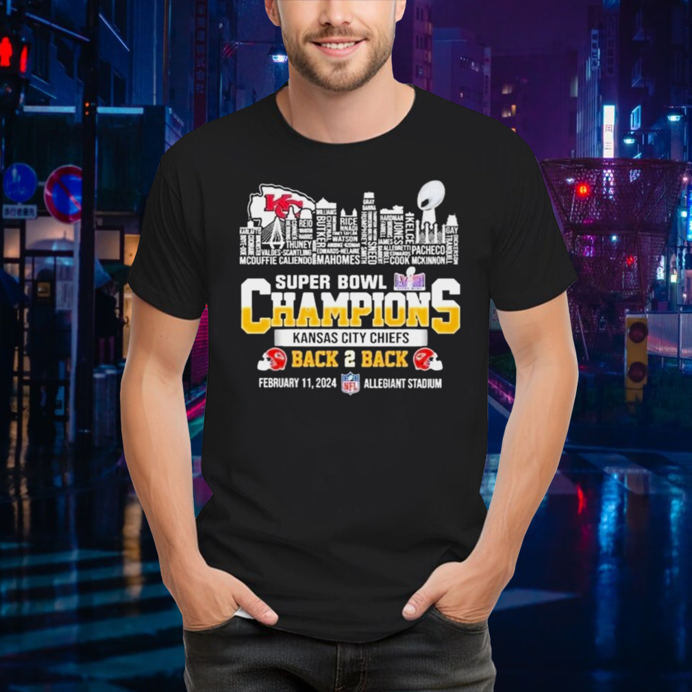 Kc Chiefs Super Bowl Champions Lviii 2024 Back2back Skyline T-shirt