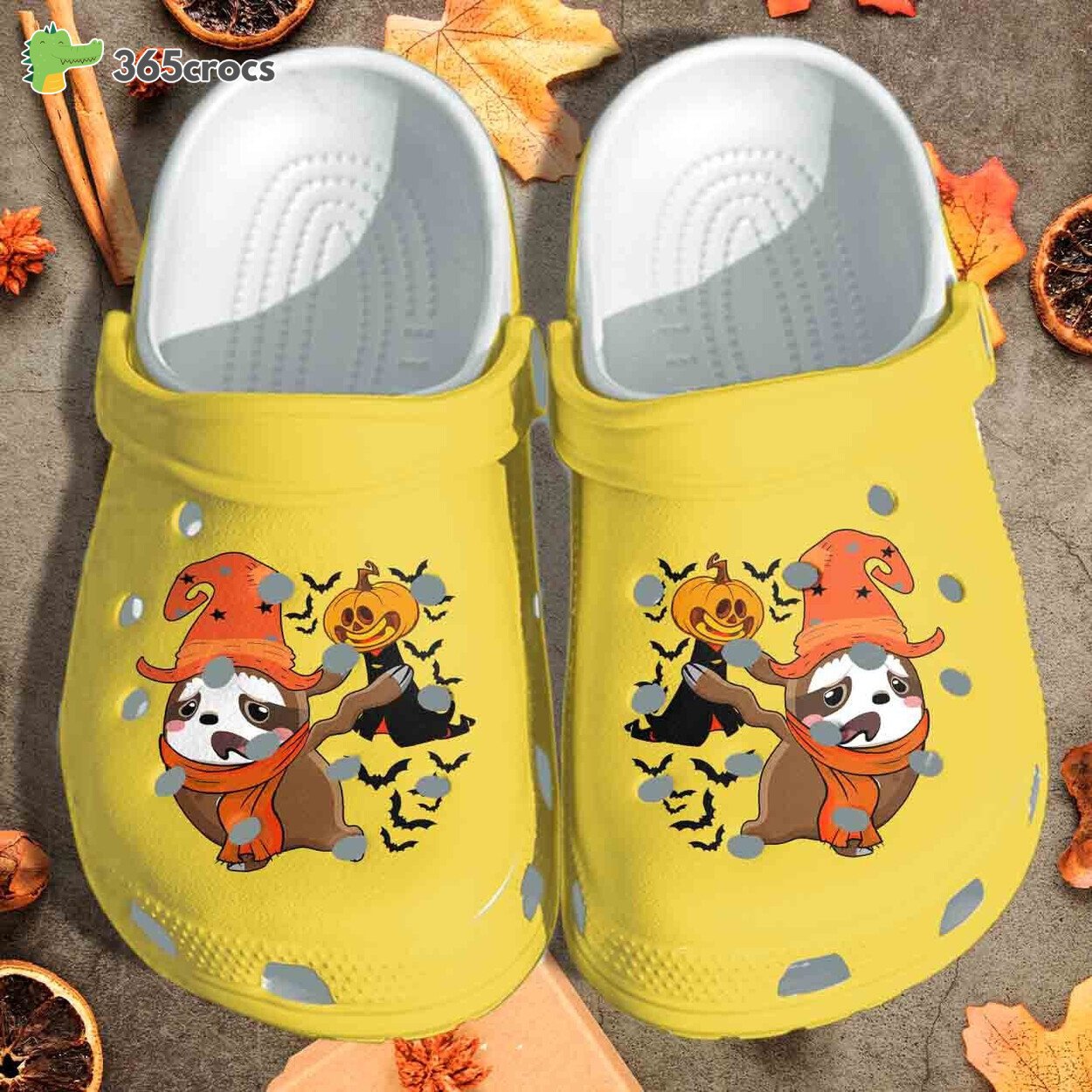 A Sloth Is Afraid Of Pumpkin Ghost Shoes Funny Halloween Pumpkin Clog Birthday Gift