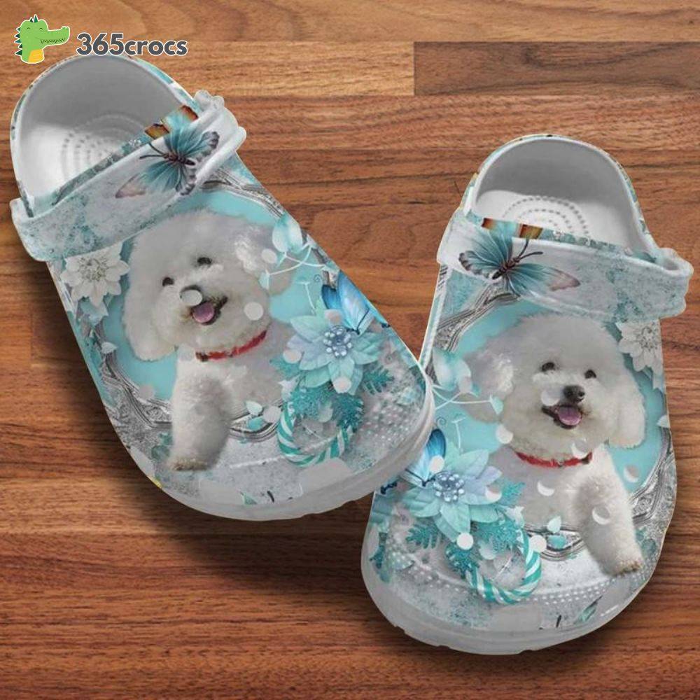 Bichon Frise Blue Flower Mirrors Funny Bichon Frise Puppy Crocs Clog Shoes