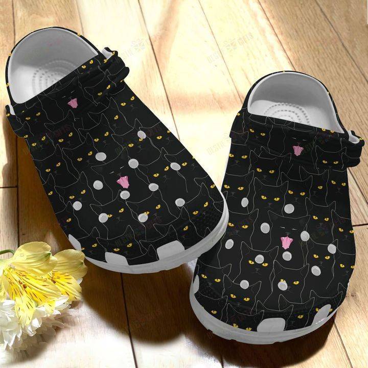 Black Cat Funny And Black Crocs Classic Clogs Shoes