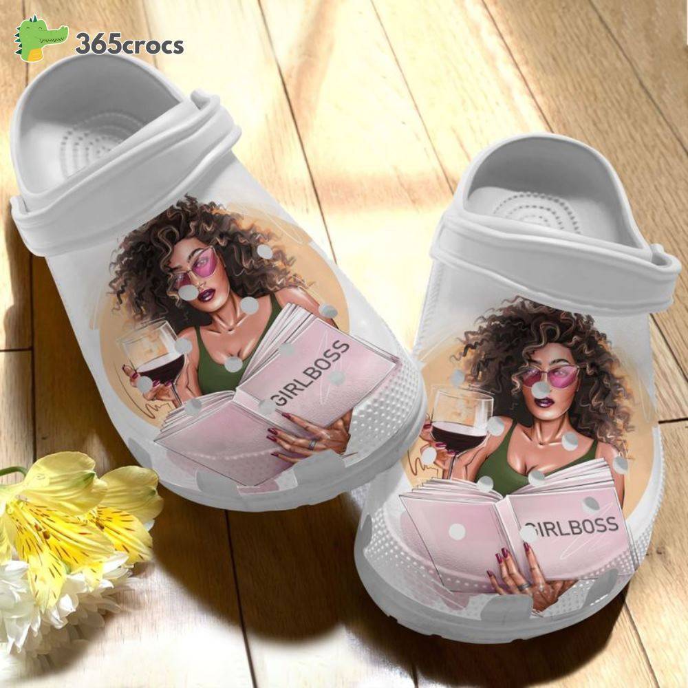 Black Girl Loves Book And Wine Shoe Book Girl Wine Funny Moment Girl Let Partt Crocs Clog Shoes