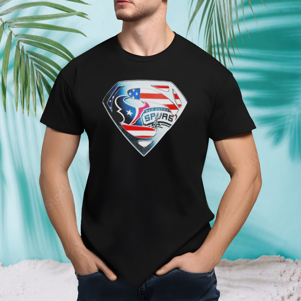 Superman Sports Houston Texans and San Antonio Spurs Logo T-Shirt