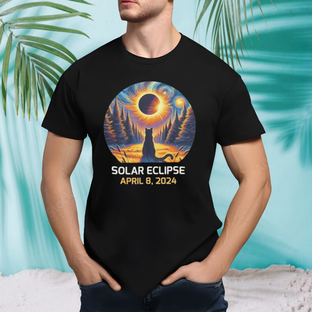 Total Solar Eclipse 2024 Astronaut Moon Painting Black Cat Eclipse Viewing Souvenir Shirt