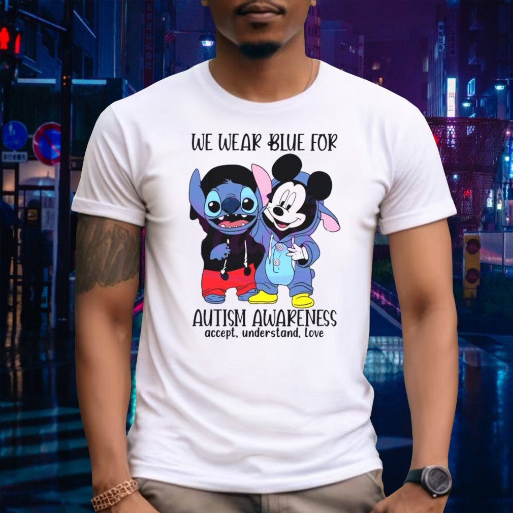 Stitch And Mickey We Wear Blue For Autism Awareness Shirt