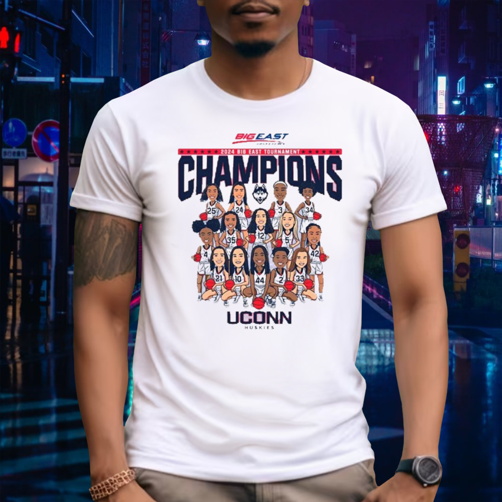 Uconn Ncaa Men’s Basketball 2024 Big East Tournament Champions Team Caricature T-Shirt