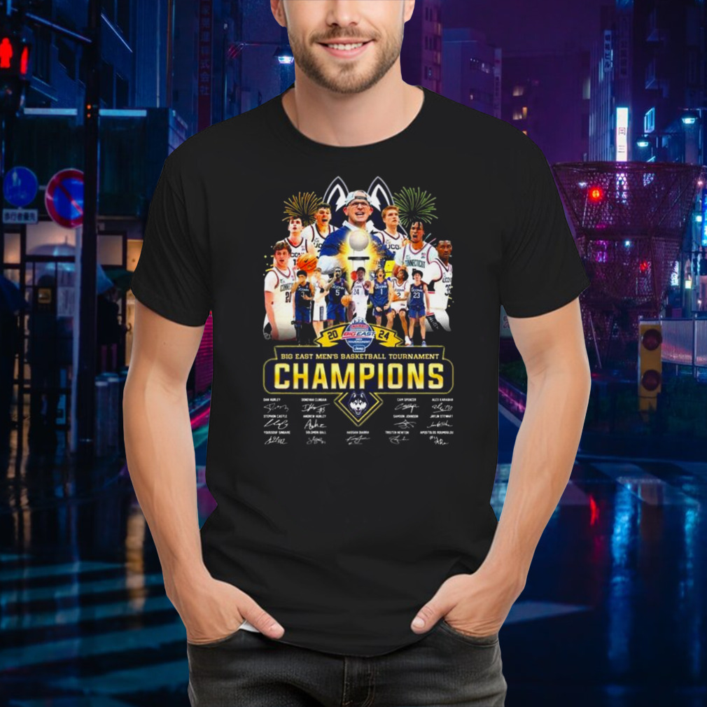 Uconn Huskies 2024 Big 12 Men’s Basketball Tournament Champions Signatures Shirt