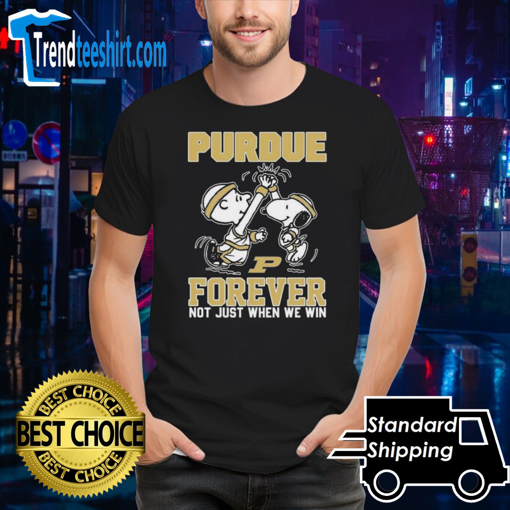 Peanuts Snoopy And Charlie Brown Purdue Boilermakers High Five Forever Not Just When We Win 2024 Shirt