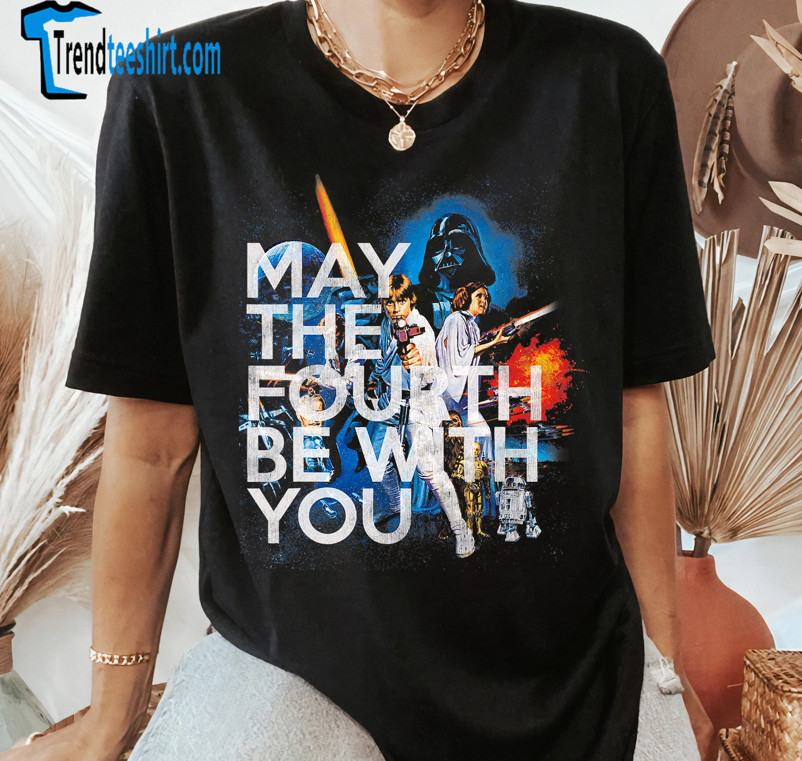 Star Wars May The Fourth Be With You Vintage Mother's Day Gift Tshirt Women