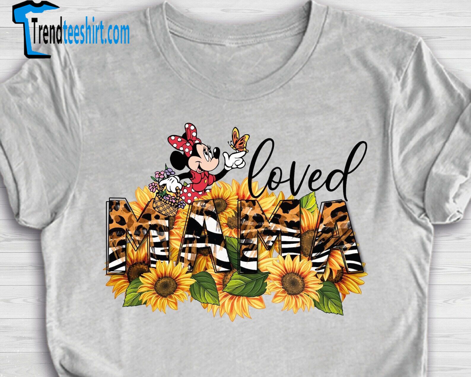 Sunflowers Minnie Loved Mama Leopard Pattern Happy Mother's Day Tshirt Women