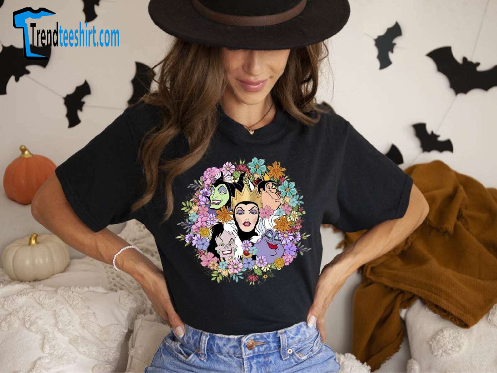 Vintage Floral Villains Characters Collection Mother's Day Tshirt Women