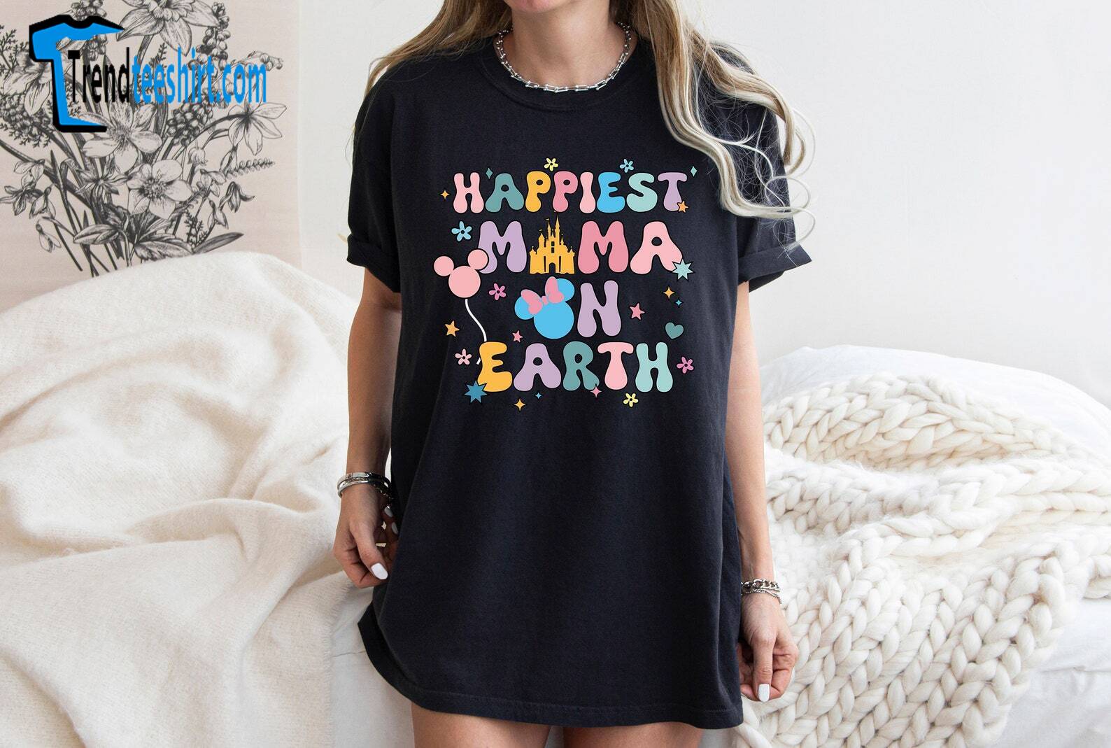 Vintage Happiest Mama On Earth Mickey Head Mother's Day Tshirt Women