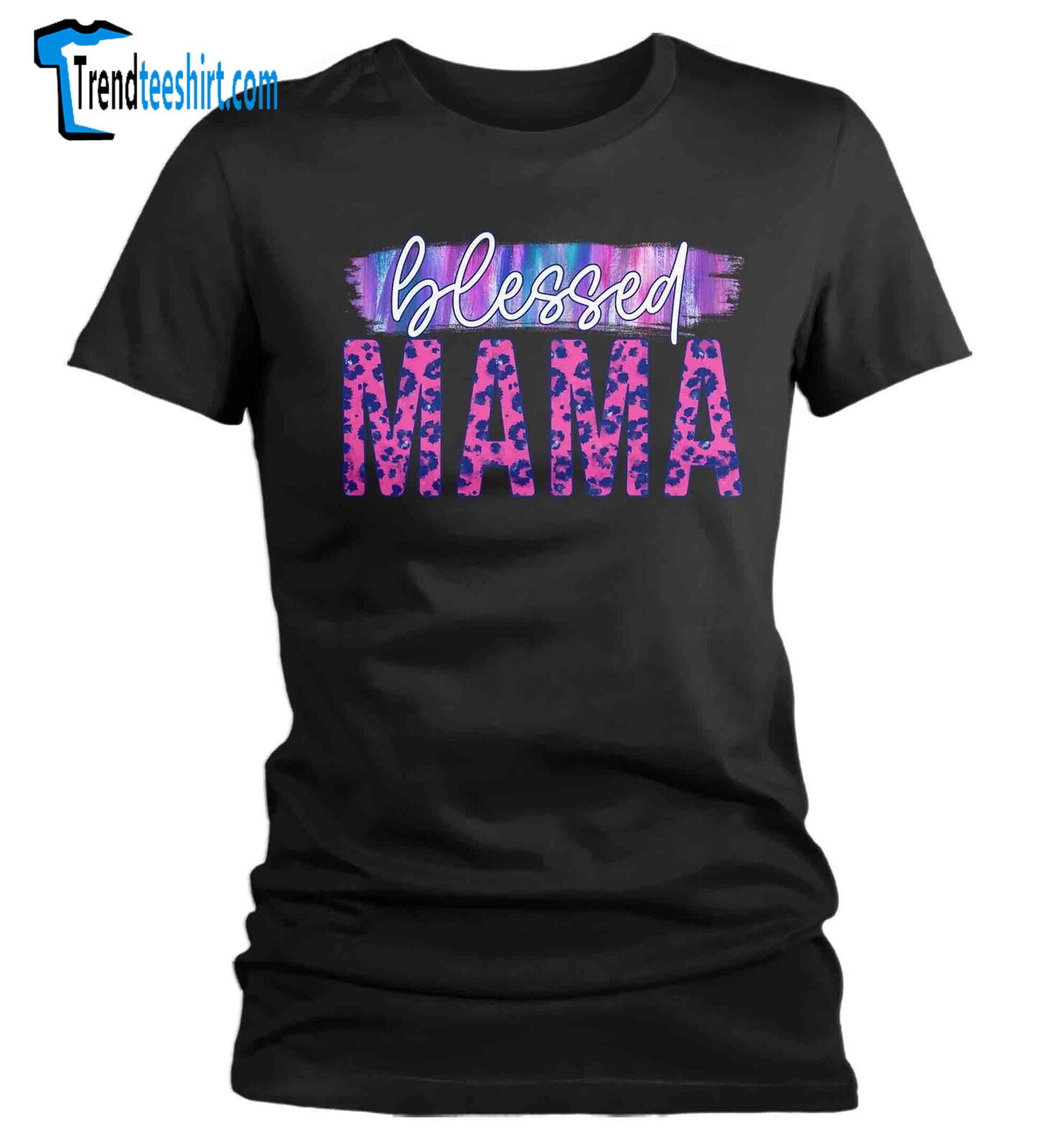 Women's Blessed Mama Shirt Mother's Day Gift Shirt For Mom Floral Pink Leopard T