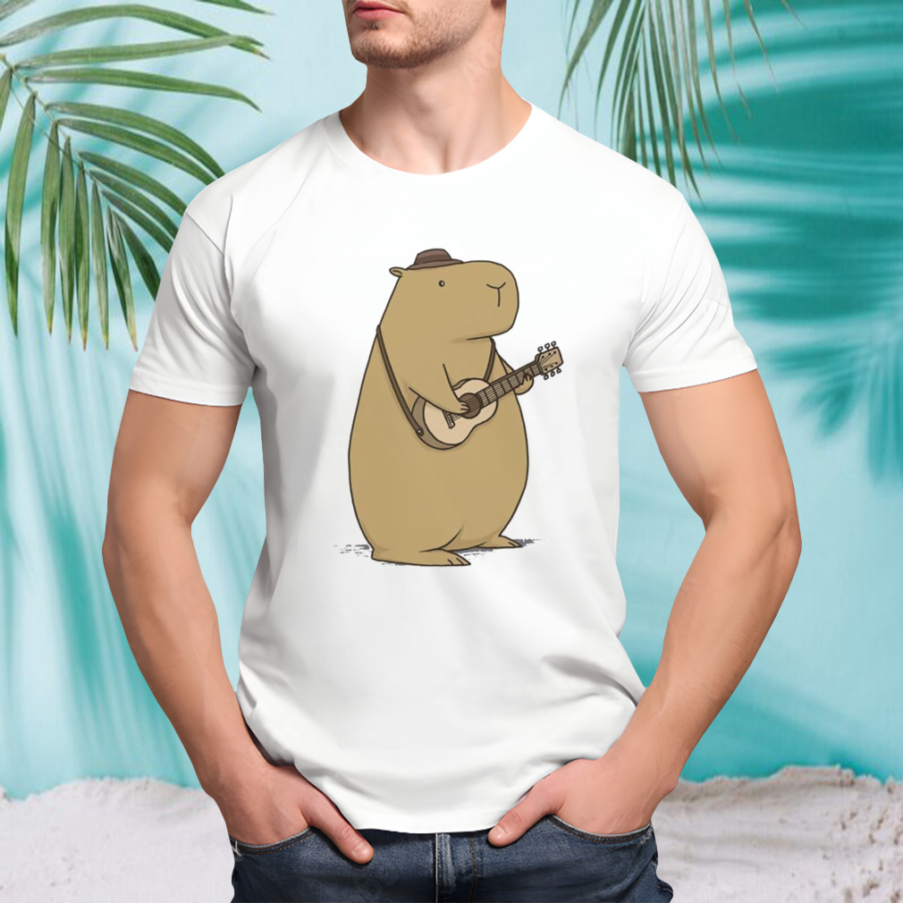 A capybara playing a guitar shirt