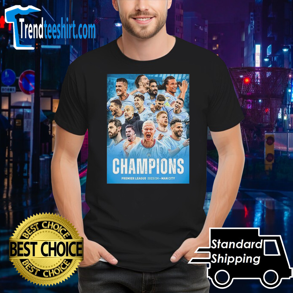 Congratulation Pep Guardiola With Manchester City Champions Premier League 2023-2024 Man City Champions 4 In A Row T-Shirt