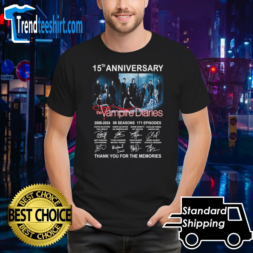 Official 15th Anniversary The Vampire Diaries 2009-2024 8 Seasons Thank You For The Memories T-Shirt