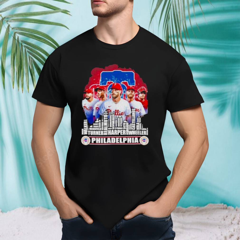 Philadelphia Phillies Baseball Squad 2024 Player Name City Skyline Shirt