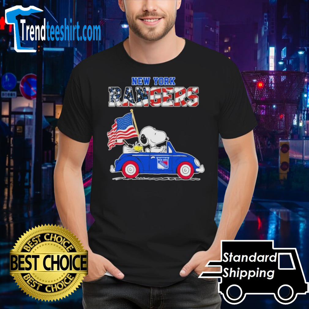 Official Peanuts Snoopy And Woodstock On Car New York Rangers Independence Day Shirt