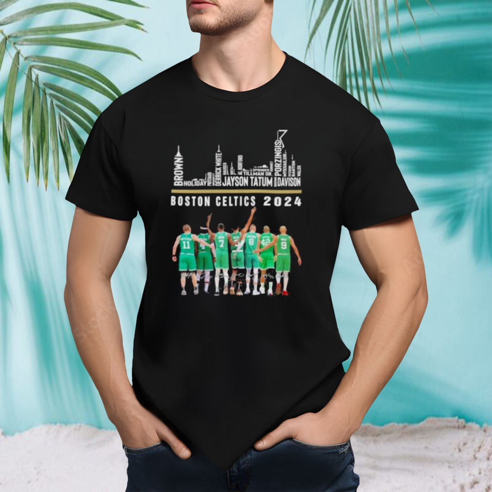 Boston Celtics 2024 Skyline Team Players Name signatures Shirt